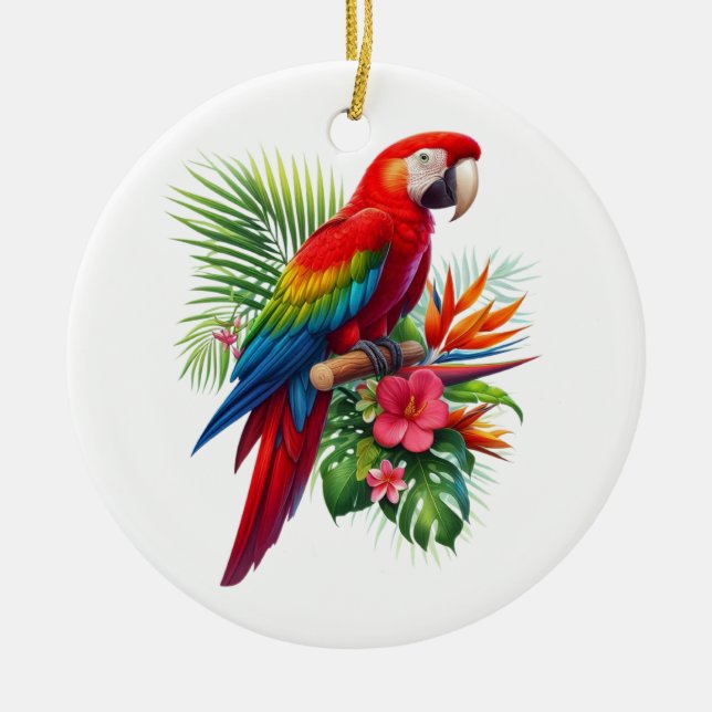 Décoration En Céramique Rouge macaw tropical floral (Devant)