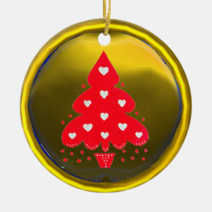DÉCORATION EN CÉRAMIQUE ROUGE NOËL TREE FÊTE DE VACANCES JAUNE