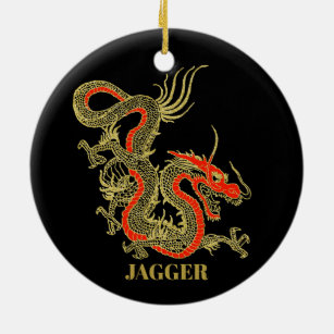 Décoration En Céramique Rouge or noir Imaginaire chinois Dragon Noël
