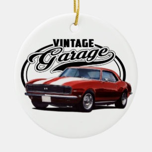 Décoration En Céramique Rouge vintage Camaro de garage