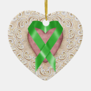 Décoration En Céramique Ruban du cancer du rein vert du coeur - SR