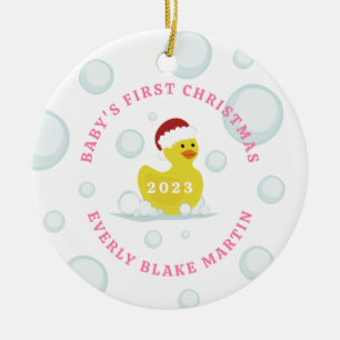 Décoration En Céramique Rubber Duck Baby's First Christmas Bubbles Pink