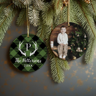 Décoration En Céramique Russe Plaid Antler Monogramme Photo personnalisée