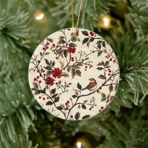 Décoration En Céramique Rustic Bird et Poinsettia Motif de Noël (22)