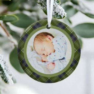 Décoration En Céramique Rustic Festive Green Plaid Babys Premier Noël