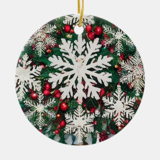 Décoration En Céramique Rustic Snowflake Silhouettes Ceramic Circle  (Devant)
