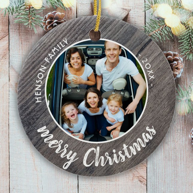 Décoration En Céramique Rustic Wood Family Photo Joyeux Noël (Créateur téléchargé)