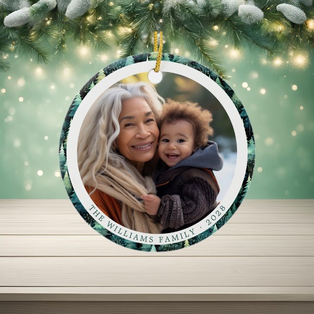 Décoration En Céramique Rustic Woodland Famille Noël 2 Photos (Rustic Woodland Family Christmas 2 Photos Ceramic Ornament)
