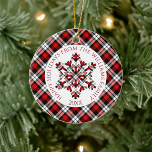 Décoration En Céramique Rustique Rouge Blanc Noir Tartan Chèques Snowflake