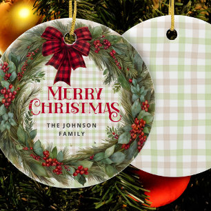 Décoration En Céramique Sage Green En vichy Fermier Noël Wreath