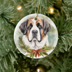 Décoration En Céramique Saint Bernard Christmas Wreath Festive Pup