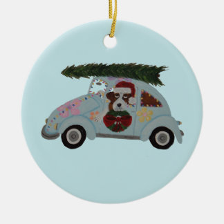 Décoration En Céramique Saint Bernard dans une voiture hippie à Noël