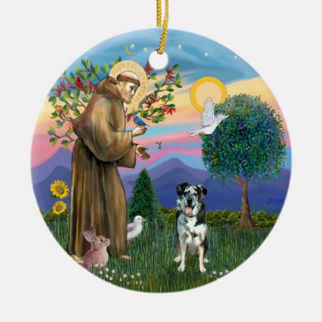 Décoration En Céramique Saint François - Chien léopard Catahoula (Devant)