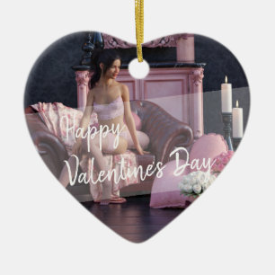 Décoration En Céramique Saint Valentin Beauté en Lingerie sur le canapé