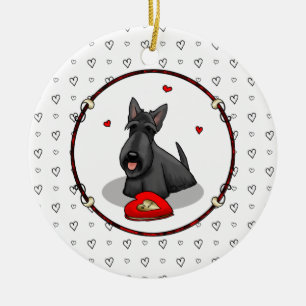 Décoration En Céramique Saint-Valentin (rouge) Chien écossais (noir) migno