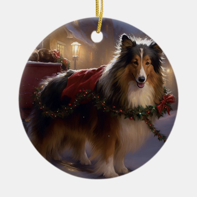 Décoration En Céramique Saison de Noël du Shetland Sheepdog (Devant)