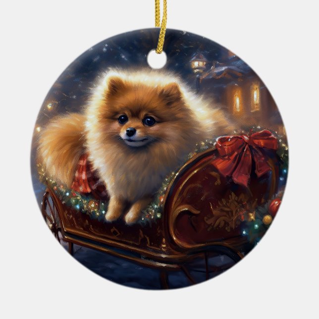 Décoration En Céramique Saison de Noël Poméranienne brossé (Devant)