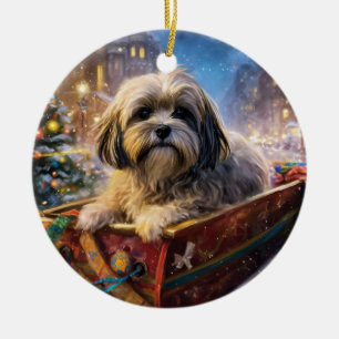 Décoration En Céramique Saison Festive de Noël de Lhasa Apso