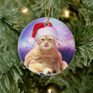 Décoration En Céramique Santa Claus Cat Moon