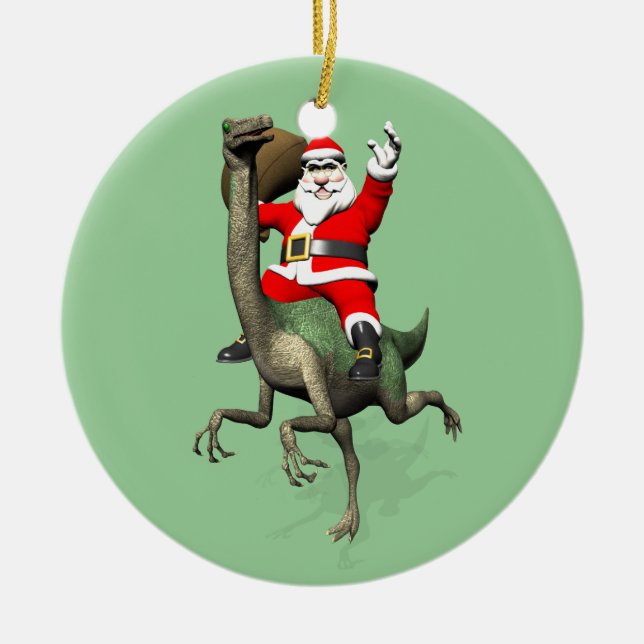 Décoration En Céramique Santa Claus Circulant Sur Gallimimus (Devant)