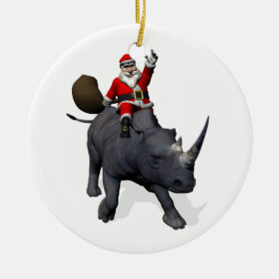 Décoration En Céramique Santa Claus Circulant Sur Rhinoceros Rhino