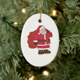 Décoration En Céramique Santa Claus en rouge avec sac cadeau et lunettes
