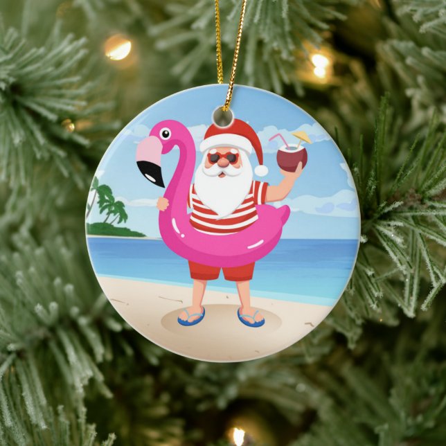 Décoration En Céramique Santa Claus with flamingo (Arbre)