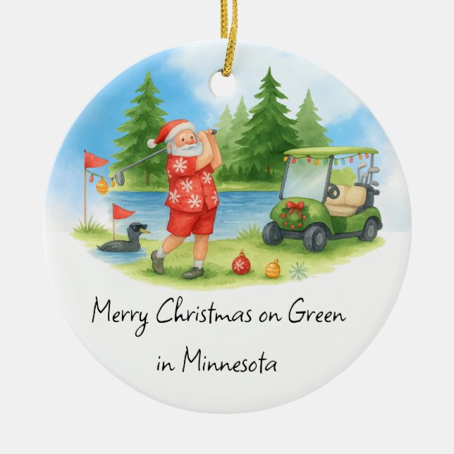 Décoration En Céramique Santa Golfing in Minnesota Holiday  (Devant)