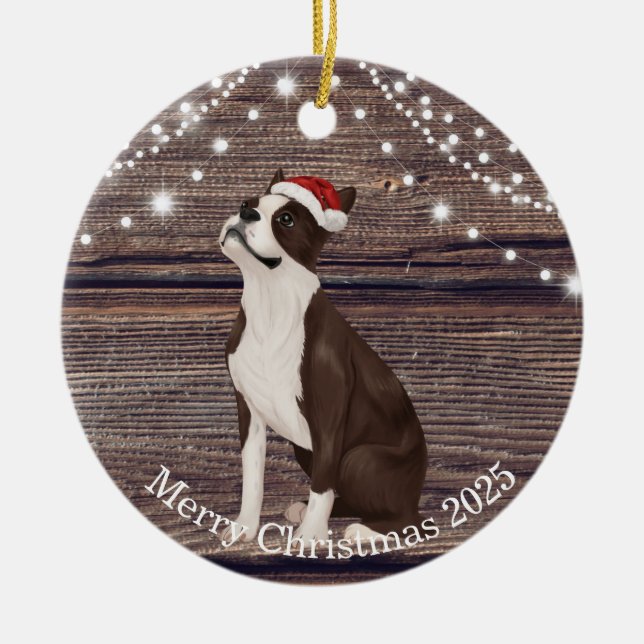Décoration En Céramique Santa Hat Boston Terrier Noël (Devant)