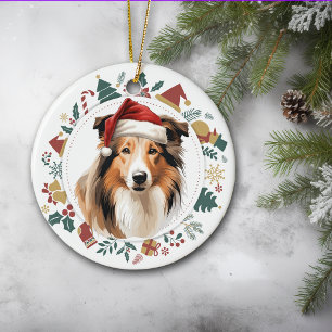 Décoration En Céramique Santa Hat Collie Chien Vacances Images Wreath