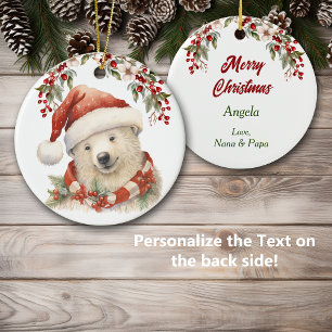 Décoration En Céramique Santa Hat Polar Ours Holly Berries Noël