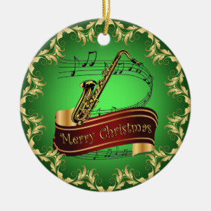 Décoration En Céramique Saxophone ~ Scroll musical ~ Joyeux Noël ~ * ~