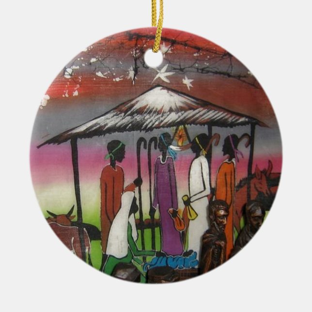 Décoration En Céramique Scène africaine de nativité de Noël (Devant)