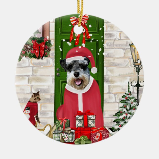Décoration En Céramique Schnauzer Chien Noël (Devant)