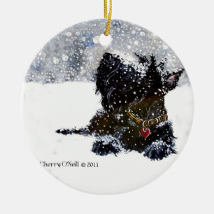 Décoration En Céramique Scottie dans la neige