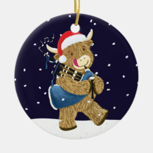 Décoration En Céramique Scottish Highland Cow Christmas Piper