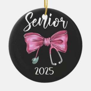 Décoration En Céramique Senior 2025 Coquette Promotion 2025 Rubans Roses