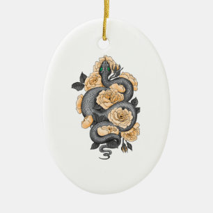 Décoration En Céramique Serpent et roses jaunes