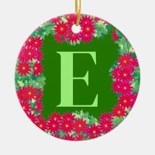 Décoration En Céramique Serre de poinsettia avec monogramme, rouge et vert