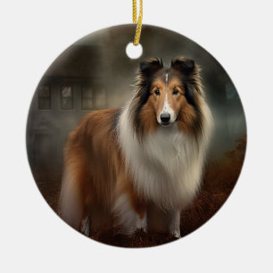 Décoration En Céramique Shetland Sheepdog Halloween effrayant