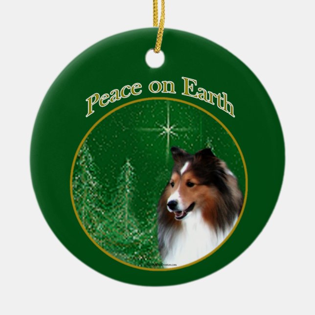Décoration En Céramique Shetland Sheepdog (sable) Paix (Devant)