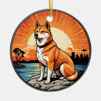 Décoration En Céramique Shiba Inu Retro Sunset Dog Lover