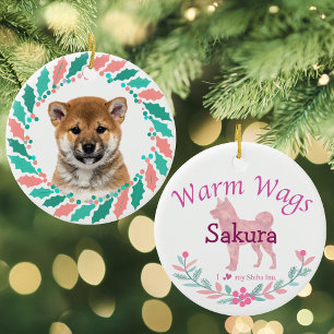 Décoration En Céramique Shiba Inu Rose Pâle   Noël Personnalisé