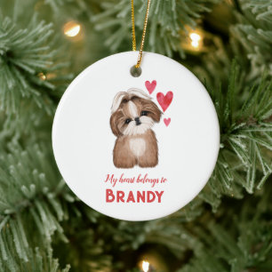 Décoration En Céramique Shih Tzu A Personnalisé Mon Coeur Appartient À