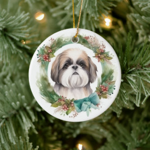 Décoration En Céramique Shih Tzu Christmas Wreath Festive Pup