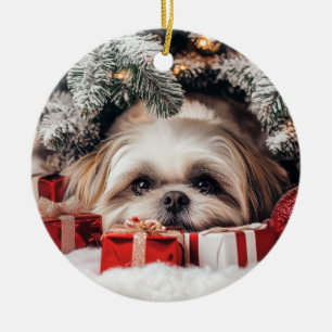 Décoration En Céramique Shih Tzu Noël