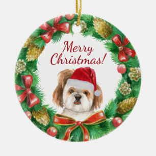 Décoration En Céramique Shihtzu chien Joyeux Noël