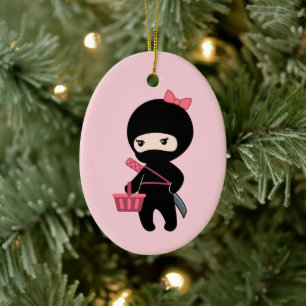 Décoration En Céramique Shopping Ninja Girl sur rose