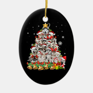 Décoration En Céramique Siberian husky christmas tree lights dog