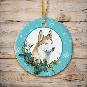 Décoration En Céramique Sibérie Husky À feuillage persistant Blue Snowflak